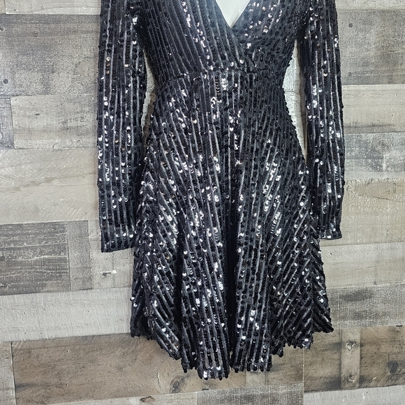 Club L London wrap front sequin skater dress in black | Size 2 (XS) - Picture 8 of 14
